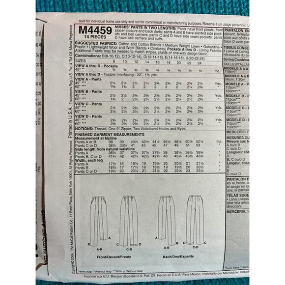 McCalls Sewing pattern 4459 pants pleat front dress - Picture 4 of 5
